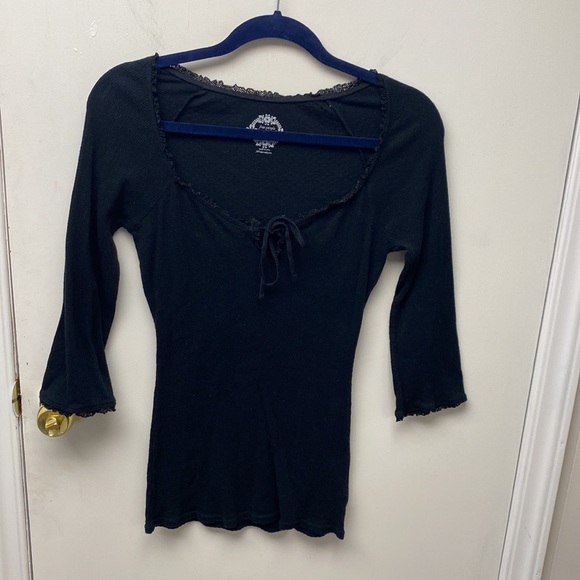 Free People Black Lace Trim Top. Size Medium. - Picture 5 of 8